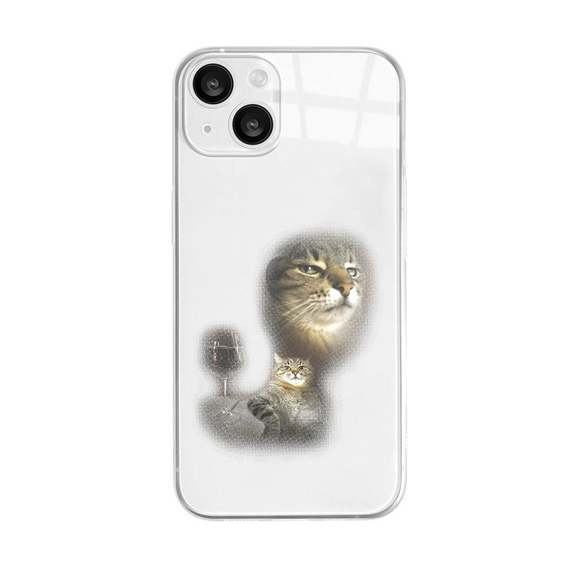 Cat And Wine Print Transparent Phone Case