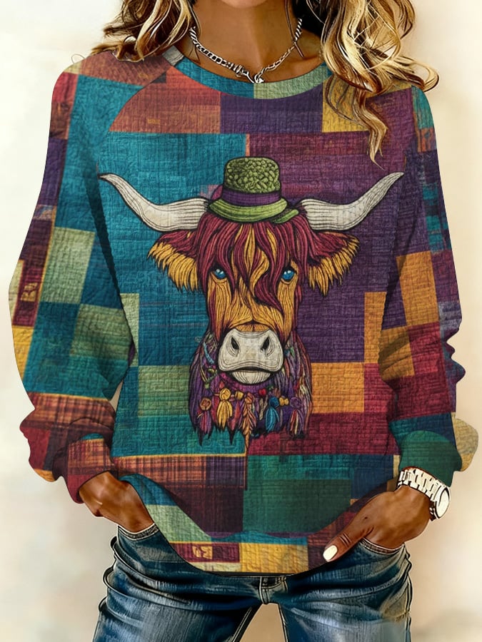 女士休閒高地乳牛印花帆布包