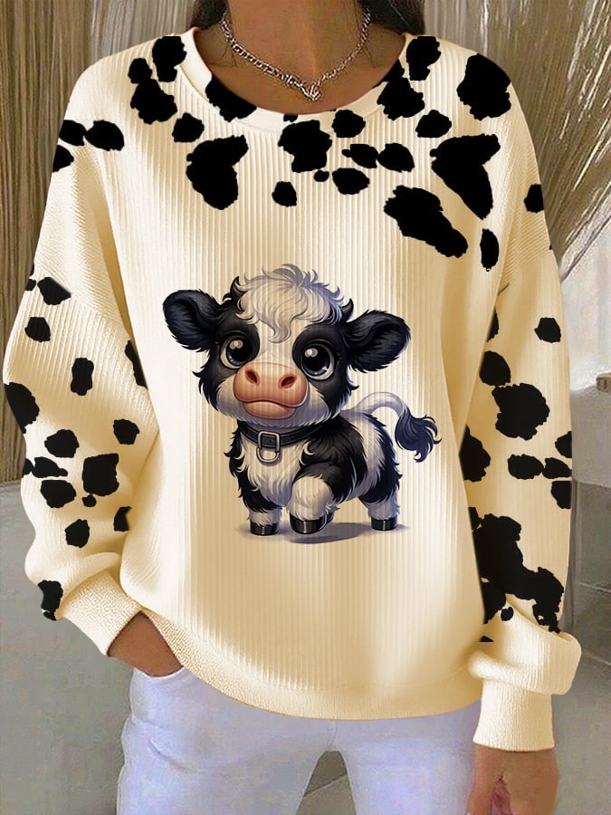 Women'S Cute Animal Cow Print Sweatshirt
