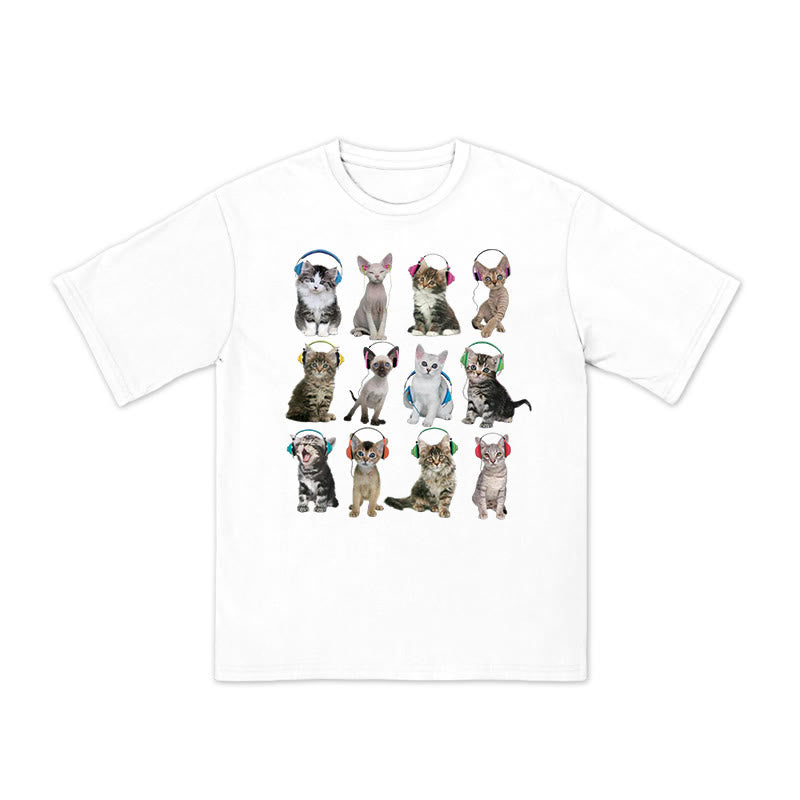 Unisex Cats Headphone Print T-shirt