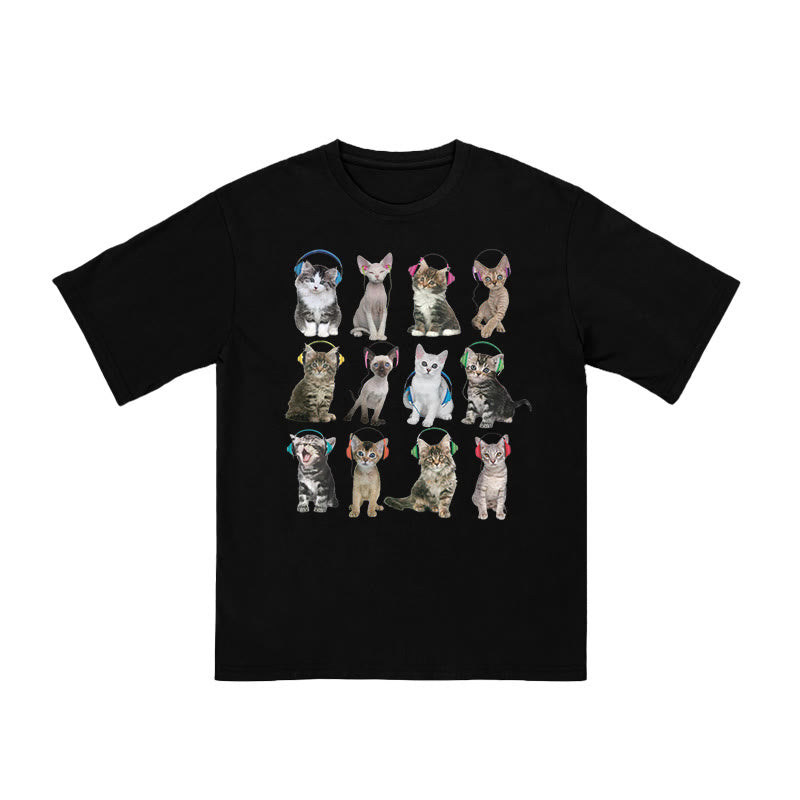 Unisex Cats Headphone Print T-shirt