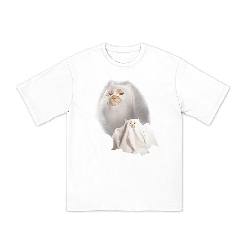 Unisex Cat Pretending To Be A Ghost Print T-shirt