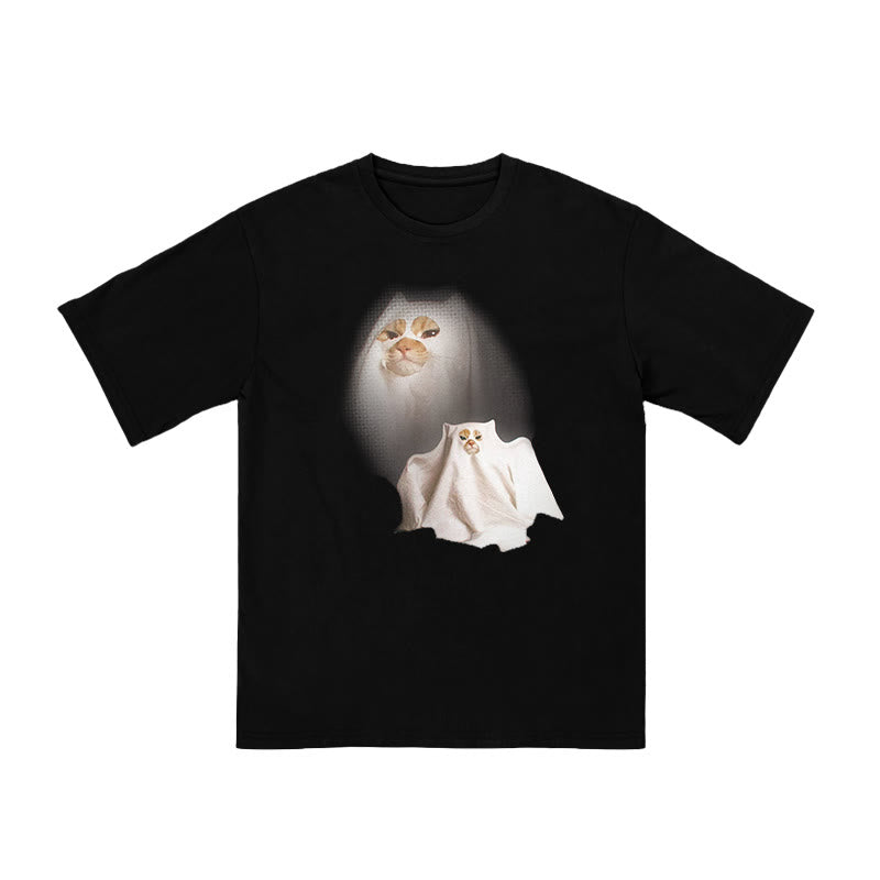 Unisex Cat Pretending To Be A Ghost Print T-shirt