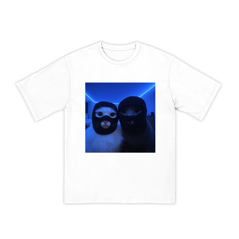 Unisex Cats Wearing Robber Mask Print T-shirt