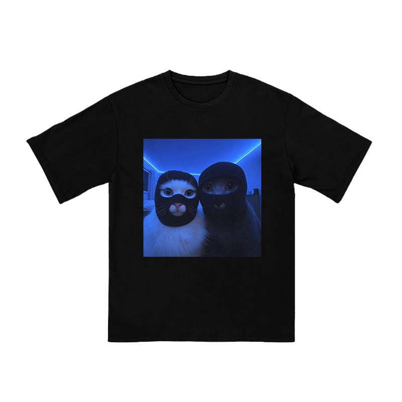 Unisex Cats Wearing Robber Mask Print T-shirt