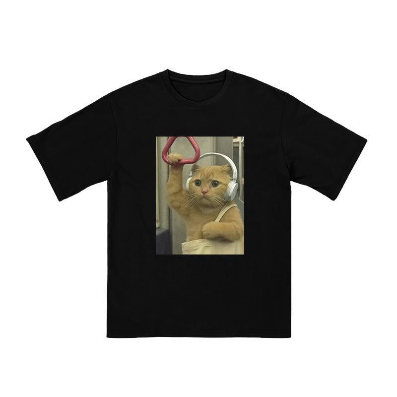 Unisex Cat Riding The Subway Print T-shirt