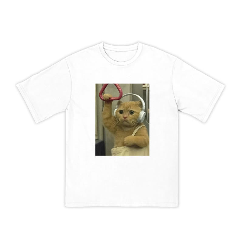 Unisex Cat Riding The Subway Print T-shirt