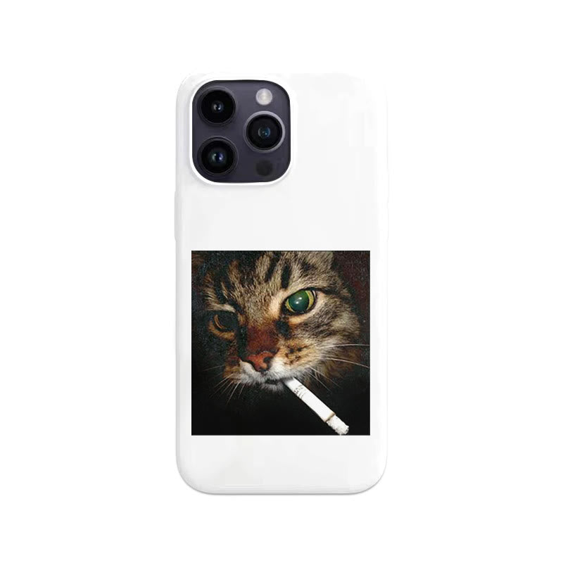 Cat With Cigarette In Mouth Print Large Hole Phone Case
