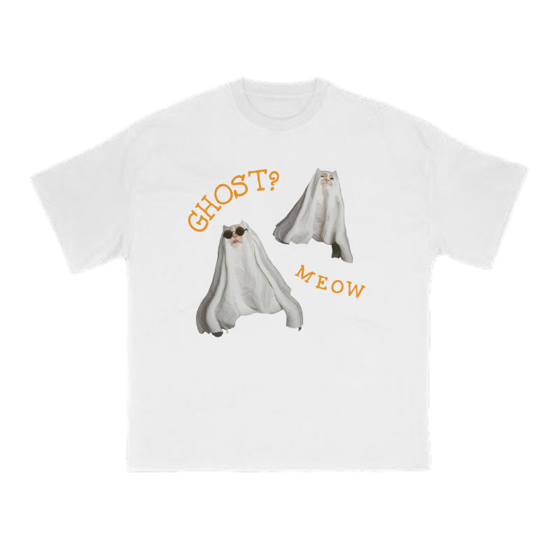 Unisex Ghost Meow Halloween Print T-shirt