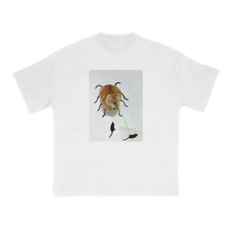 Unisex Spidercat Catching Mice Print T-shirt
