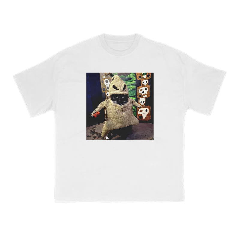 Unisex Cat Pretending To Be A Ghost Halloween Print T-shirt