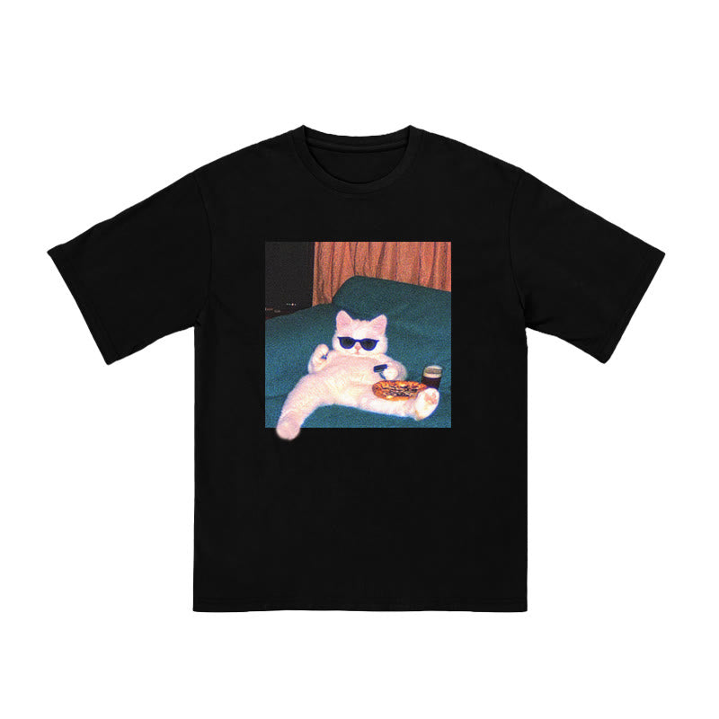 Unisex 100% Cotton Cool Cat Print T-shirt