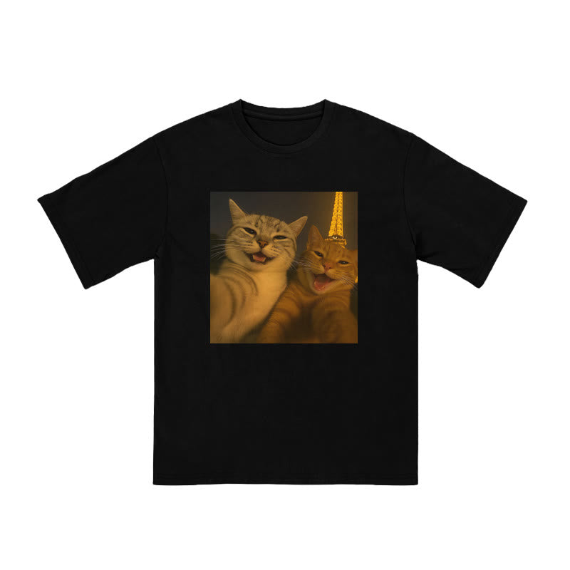 Unisex 100% Cotton Listening Cat Print T-shirt