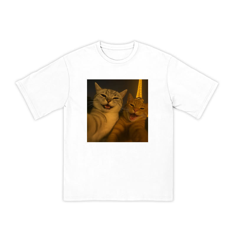 Unisex 100% Cotton Listening Cat Print T-shirt