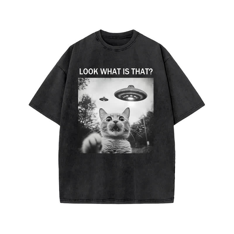 Unisex Panic Cat Art Print Acid Washed T-shirt