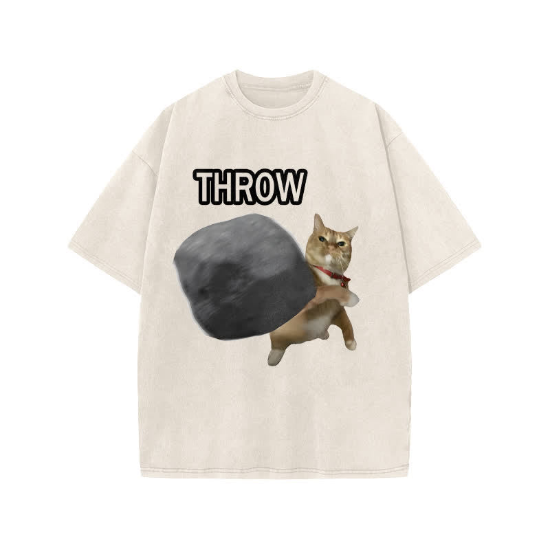 Unisex Violence Cat Art Print Acid Washed T-shirt