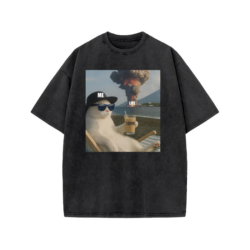 Unisex Life Explosion Print Acid Washed T-shirt