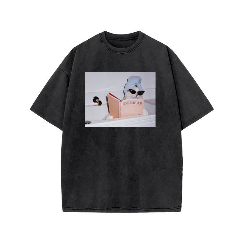 Unisex How To Be Rich Print Acid Washed T-shirt