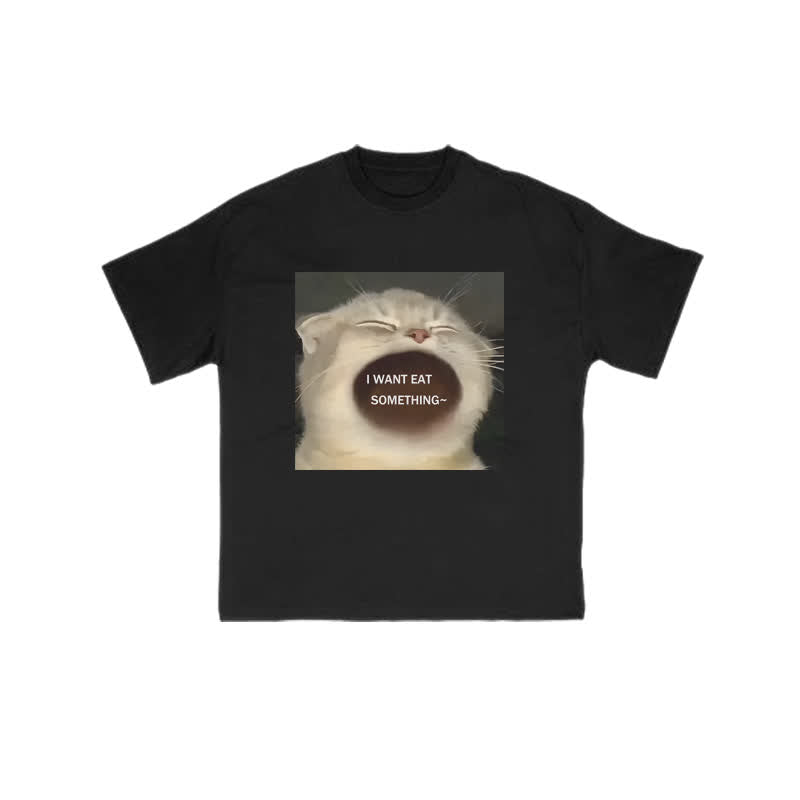Unisex Greedy Cat Print T-shirt