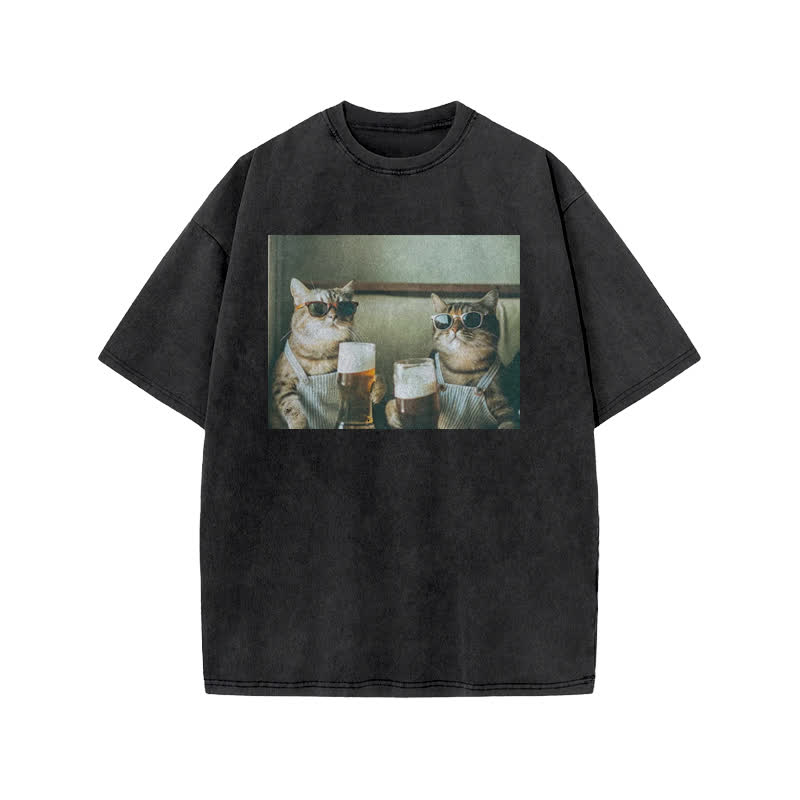 Unisex 100% Cotton Cheers Print Acid Washed T-shirt