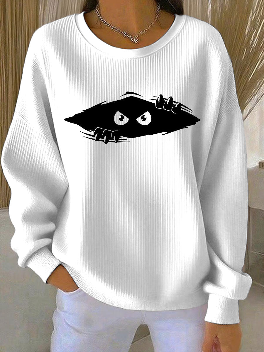 Women's cutu cat Printed Vintage Casual Loose Long Sleeve Top