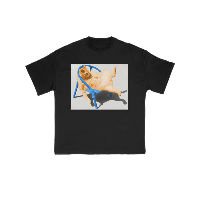 Unisex Cat Lying Flat Print T-shirt