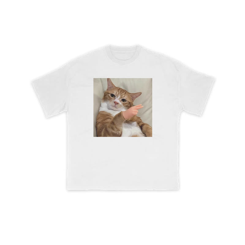 Unisex "Scissor Hand Gesture" Fun Cat Pattern Print T-shirt
