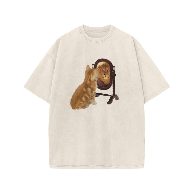 Unisex Know Yourself Fun Cat Pattern Print Acid Washed T-shirt
