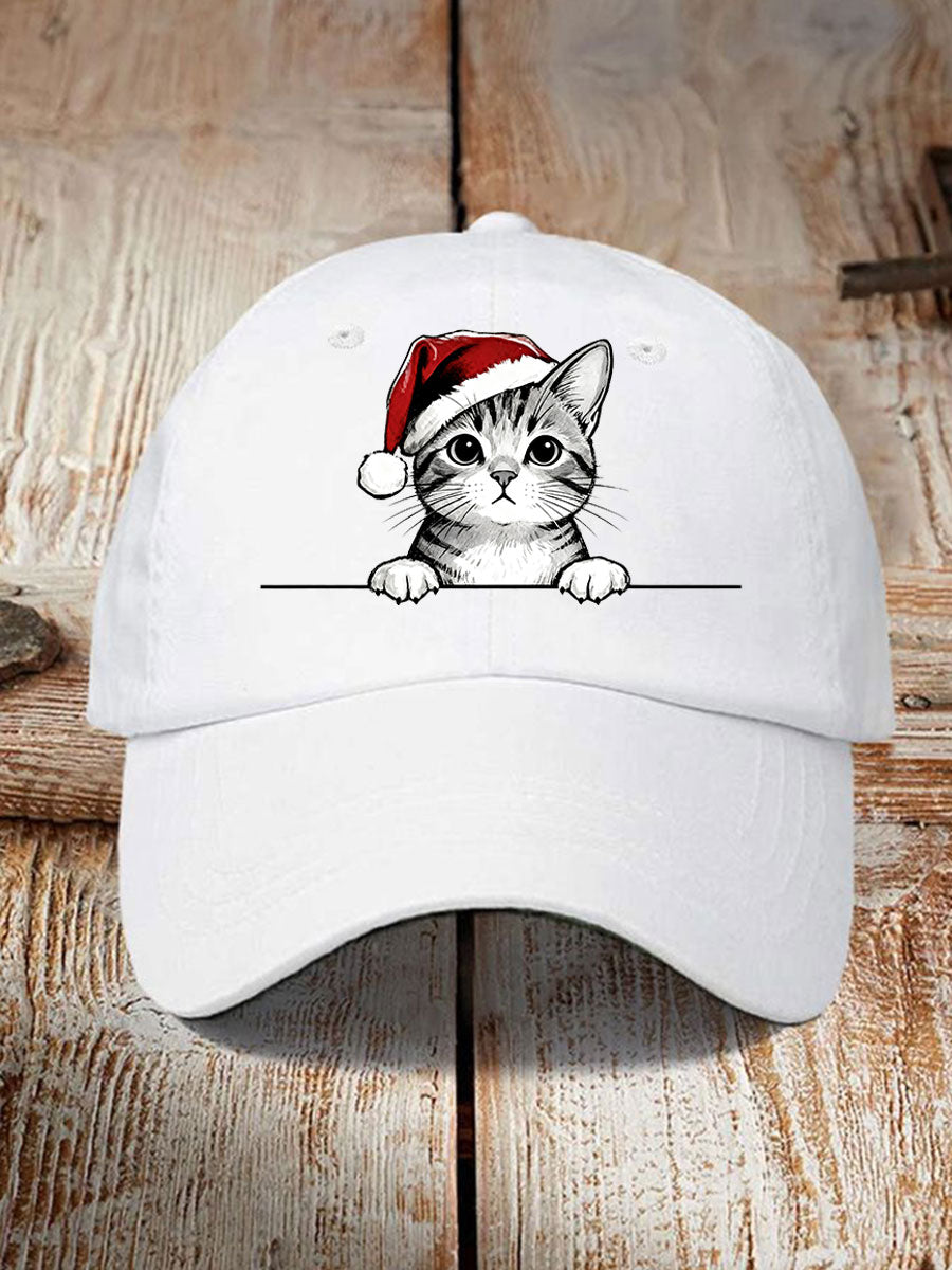 男女通用聖誕帽貓咪印花帽