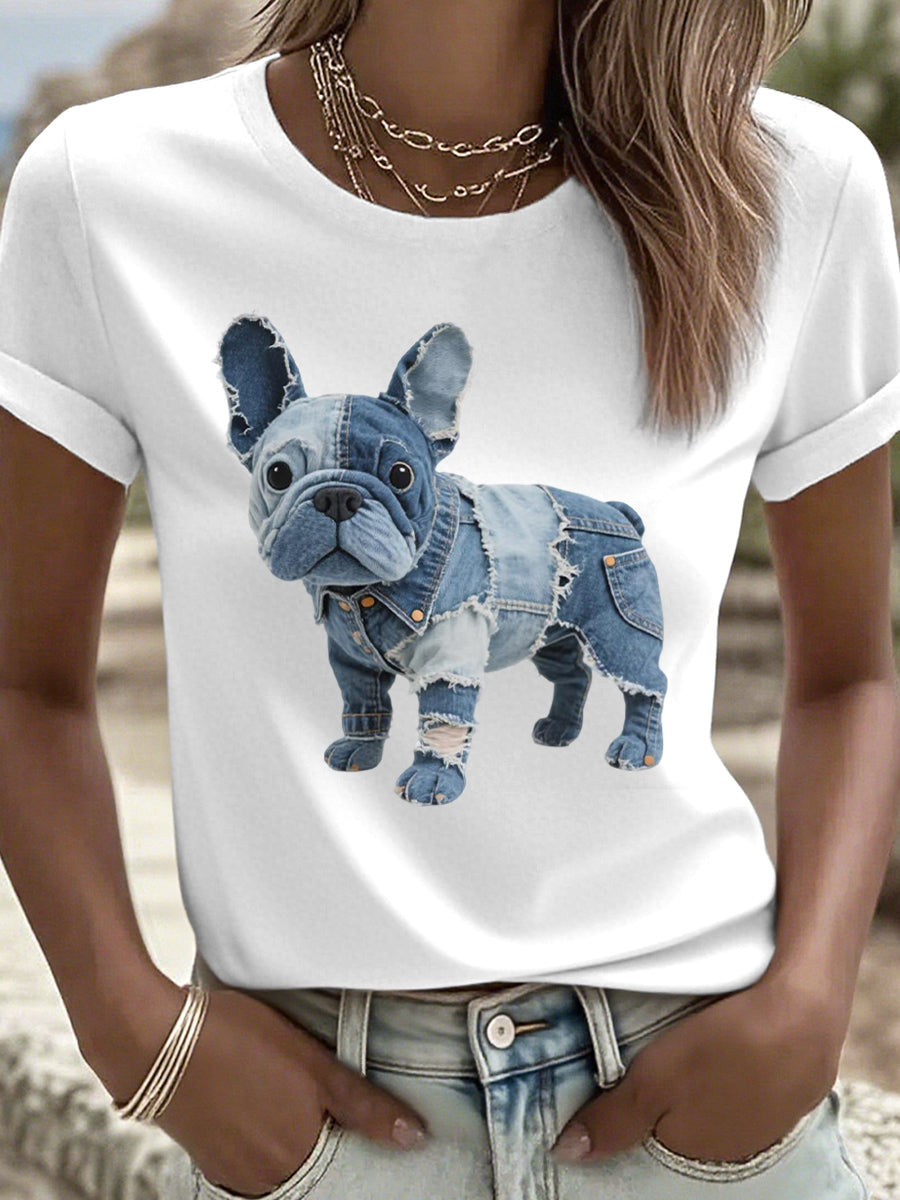 Women's Lovely French Bulldog Patchwork Art T-Shirt
