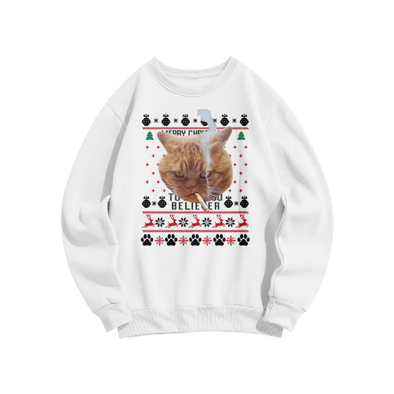 A Cool Smoking Cat Christmas Print Sweatshirt