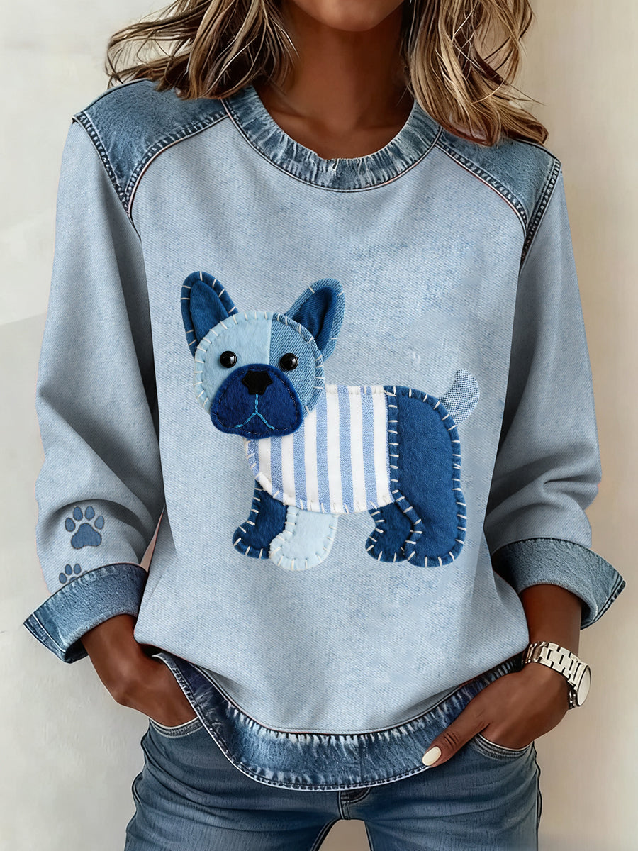 Women's Dog Denim Crewneck Sweatshirt
