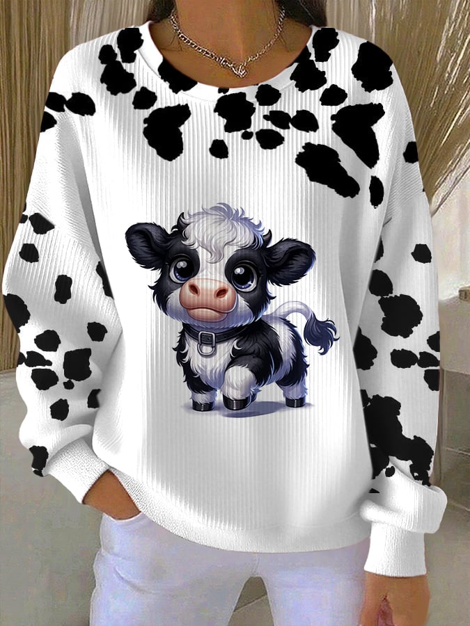 Women'S Cute Animal Cow Print Sweatshirt