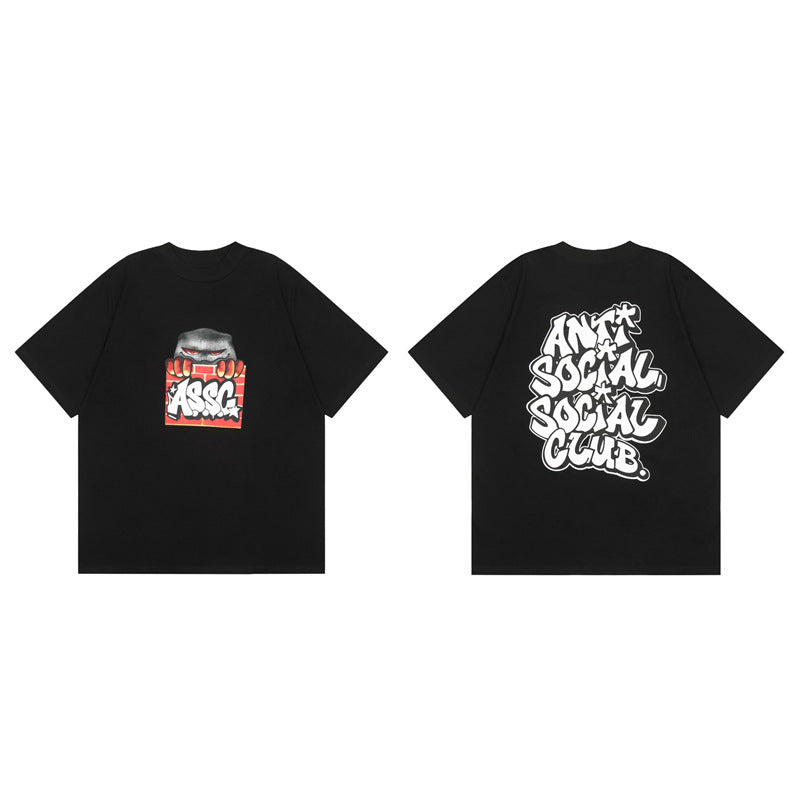 Couple's matching T-shirts with shark print design