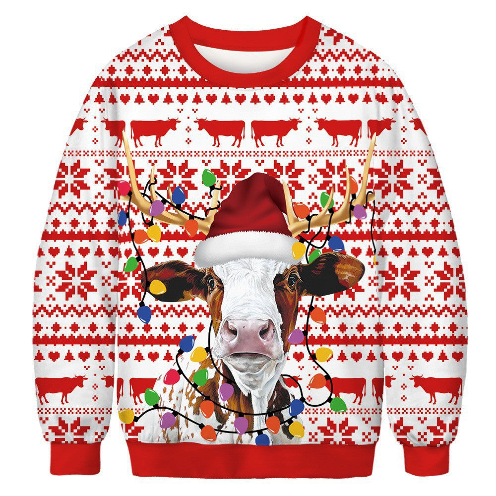 Christmas-themed animal 3D print long-sleeved sweatshirt