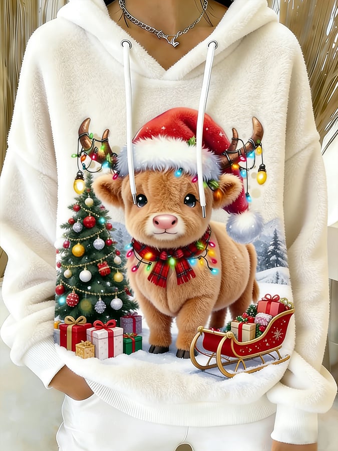 Women's Christmas Highland Denim Print Sweatshirt