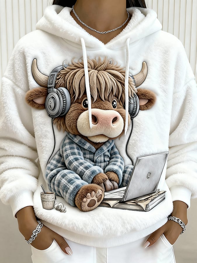 女士高地牛印花衛衣