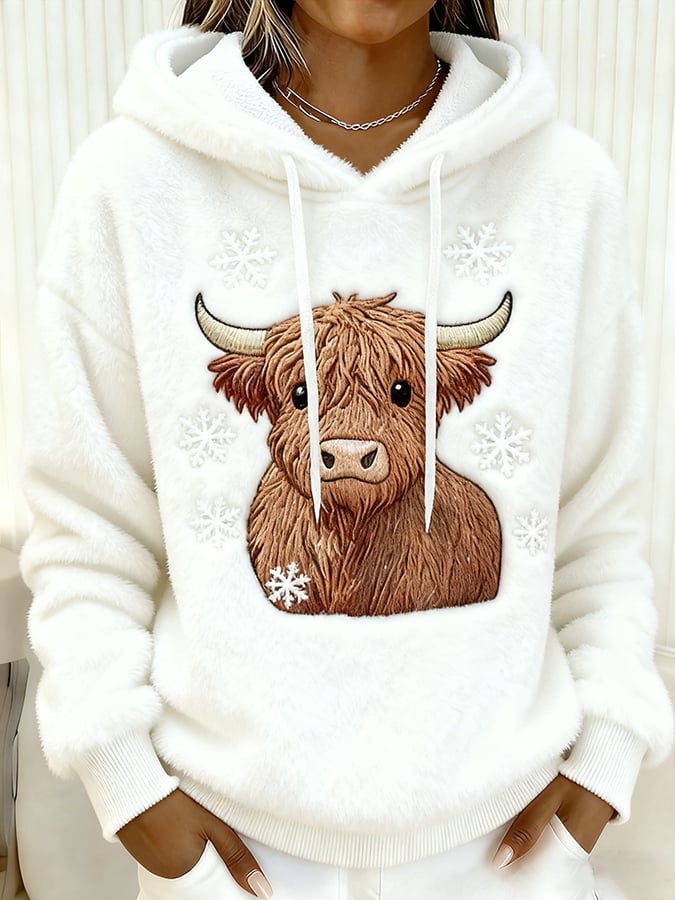 女士聖誕高地牛仔印花衛衣