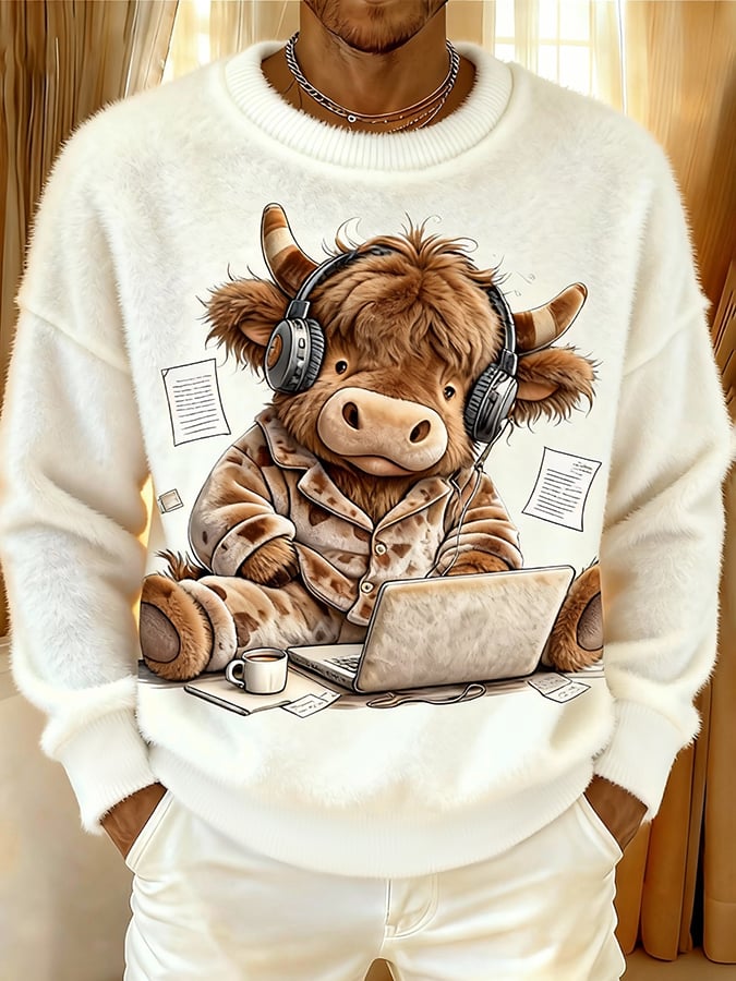 Men'S Animal Highland Cow Flannel Print Top