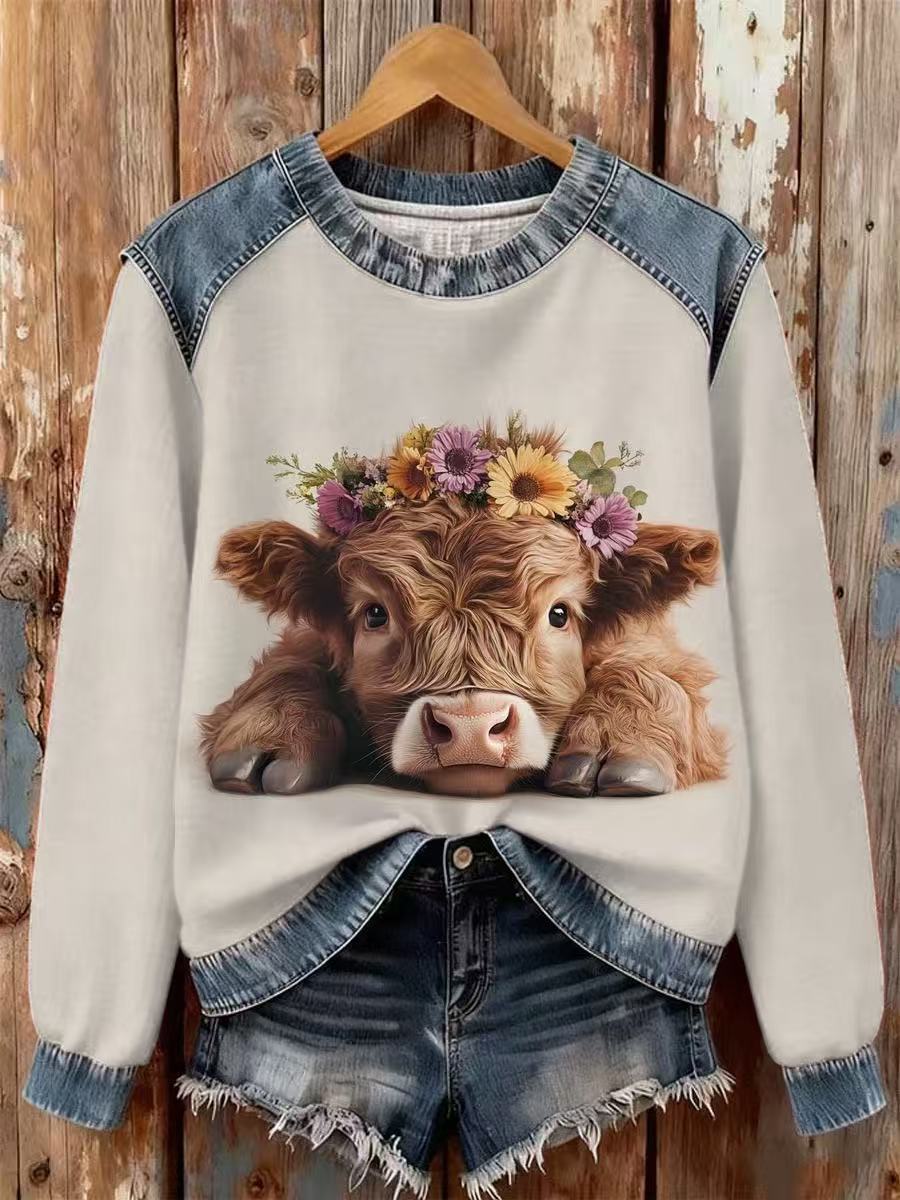 Women's Highland Cattle Enthusiast Knitted Sweatshirt