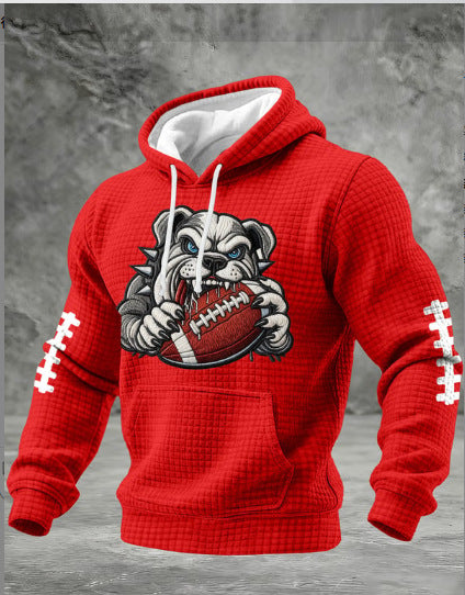 Loose-fitting waffle-knit pullover sweater with animal pattern.