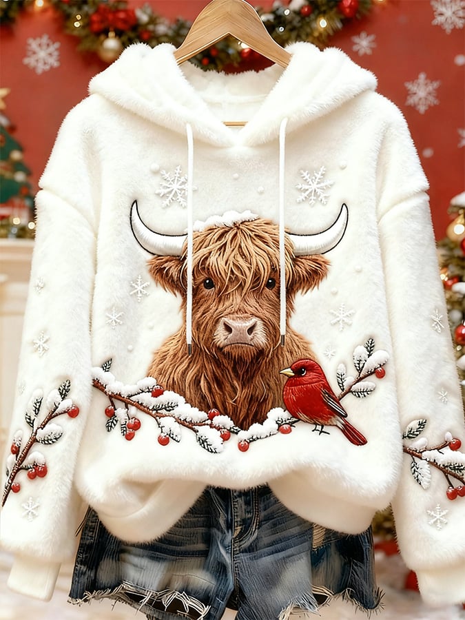 女士聖誕高地牛仔印花衛衣
