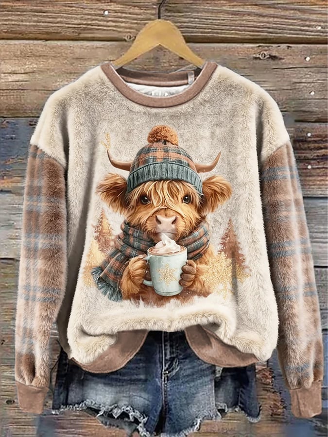 女士動物印花高地公牛衛衣