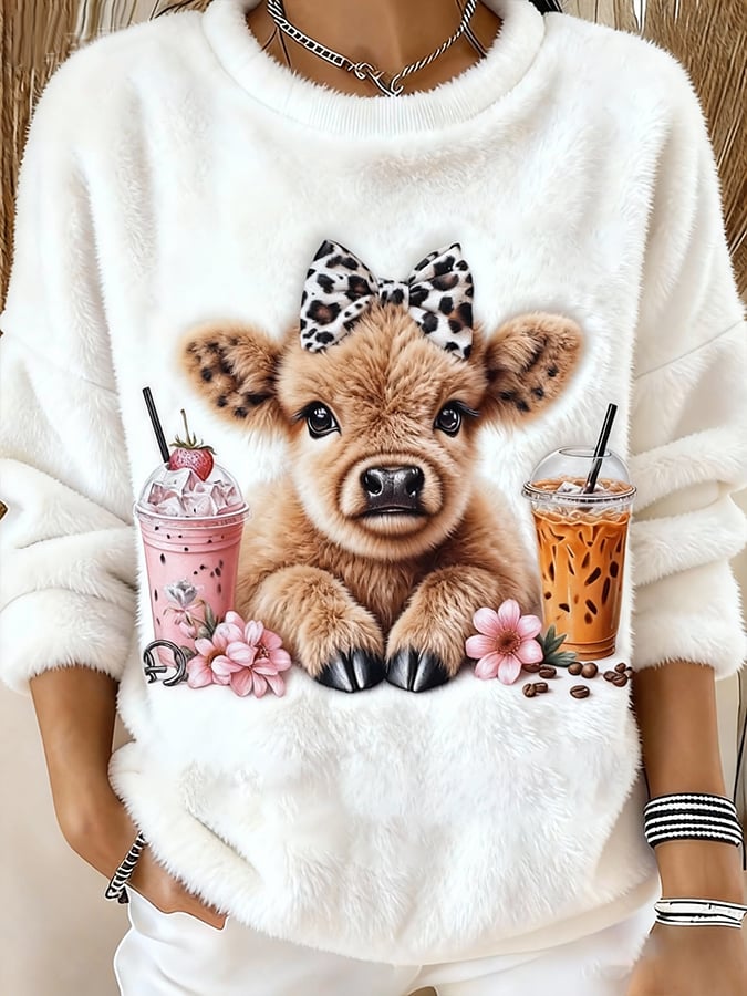 Women's  Highland Bull Print Sweatshirt