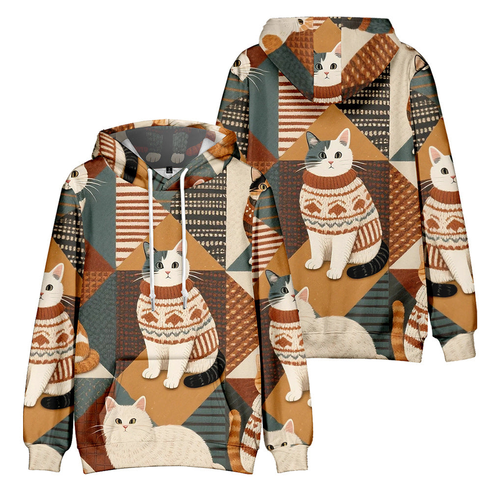 New creative 3D cat print street style hooded sweatshirt
