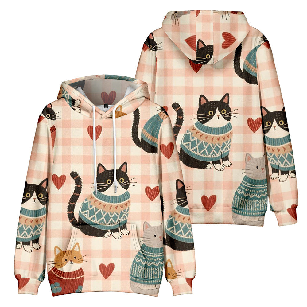 New creative 3D cat print street style hooded sweatshirt