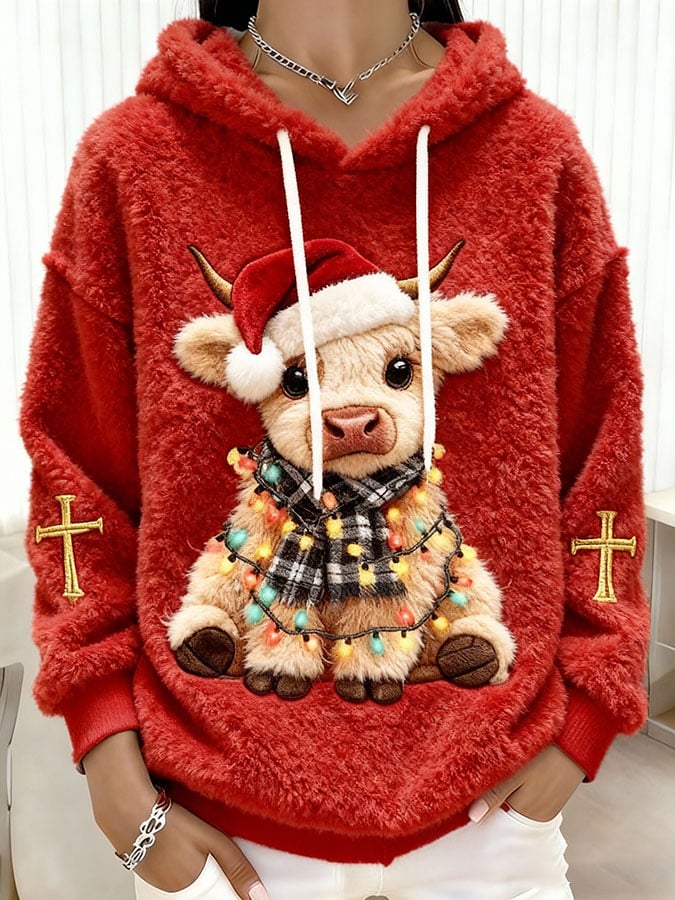 Haut en flanelle décontracté pour femme, imprimé vache des Highlands, idéal pour Noël 