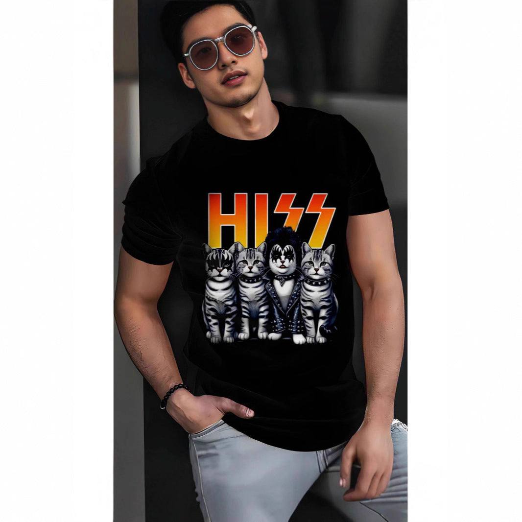 T-shirt décontracté à manches courtes et col rond imprimé pour homme, effet 3D 