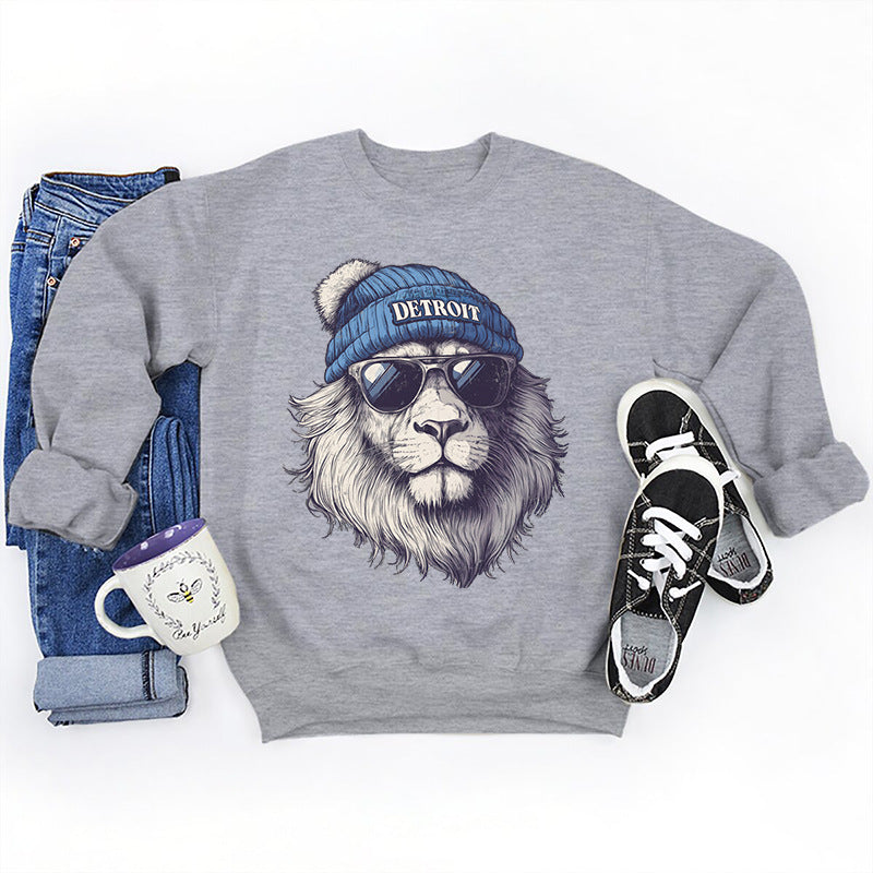 Football team-themed printed loose-fitting crewneck sweatshirt for autumn and winter