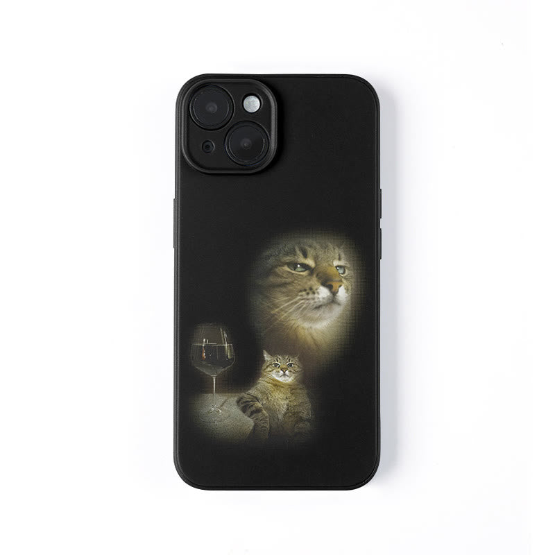 Cat And Wine Print Phone Case